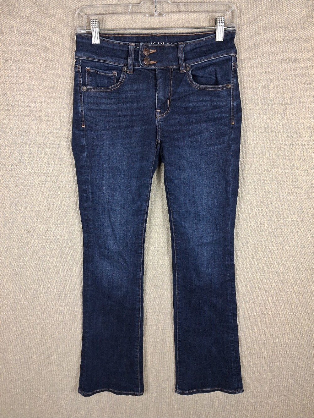 American Eagle Kick Bootcut Jean Size 2 Dark Wash Double Button Y2K Boho Stretch